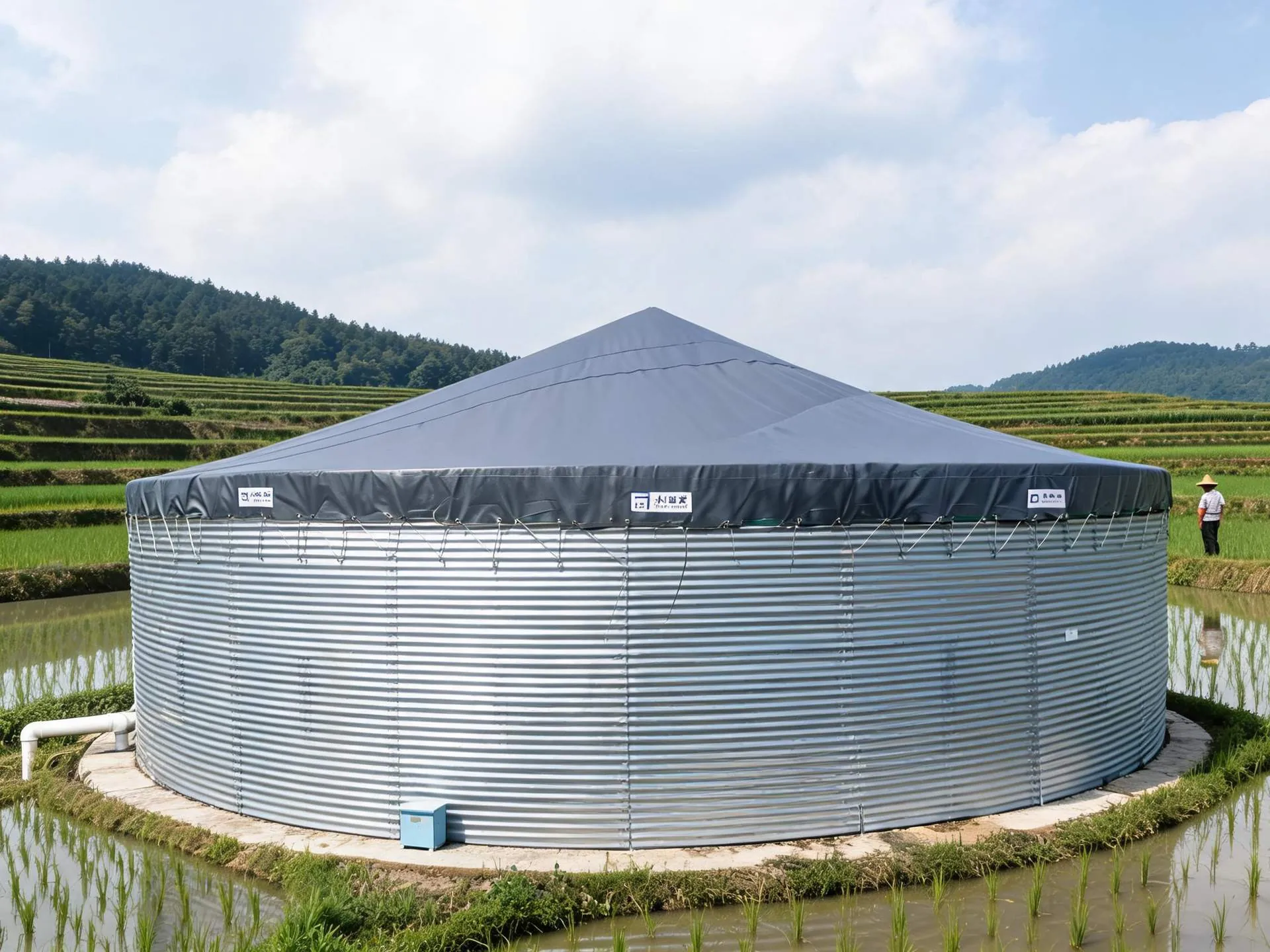 水坦克波纹镀锌钢板蓄水池在梯田稻区应用实景